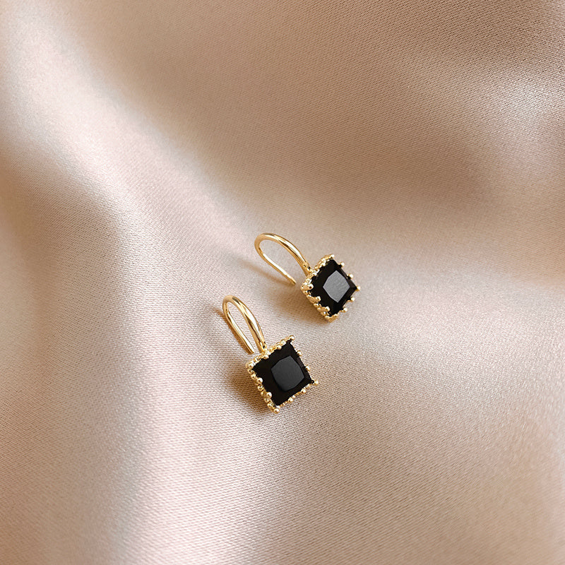 Black and white square cubic zirconia earrings