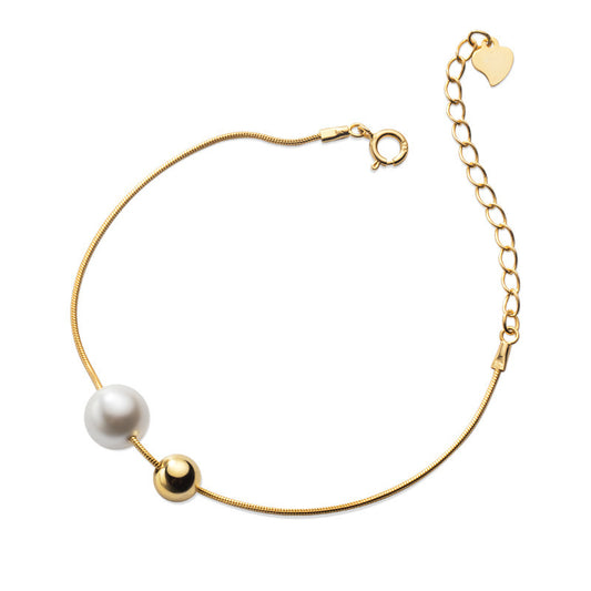 S925 Silver Bracelet with Shell Pearls and Synthetic Pearls: Simplicity for Women