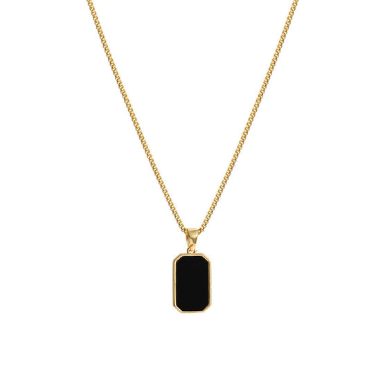 Collana con Pendente Rettangolare in Design 18K Oro, Non Sbiadente, Moda Piccola Nera in Acciaio Titanio per Uomo e Donna.