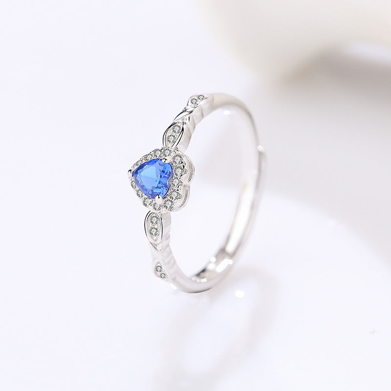 Anello in Argento Sterling S925 con Design Unico, Zircone Blu e Apertura Regolabile